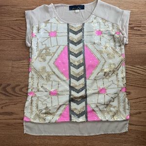 Fun colorful loose fitting size Small short sleeve sequined top